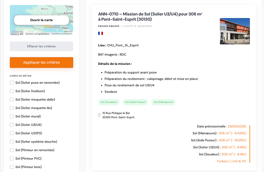 Fiche mission publiée côté artisan dans l'application Diaphane