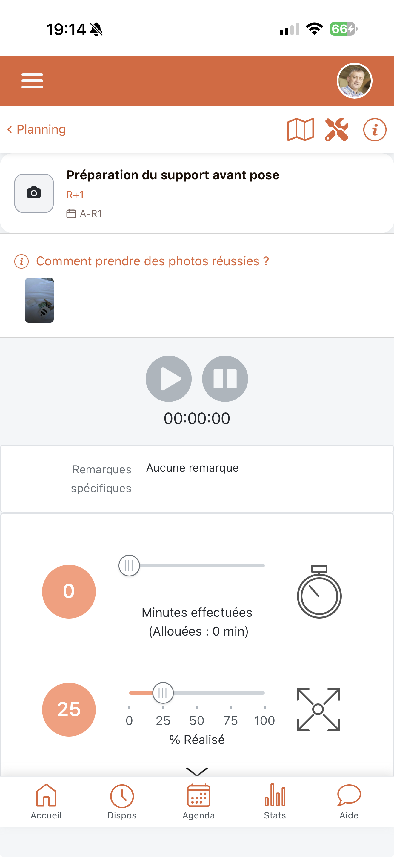 Vue artisan — suivi d'une tâche dans l'application Diaphane